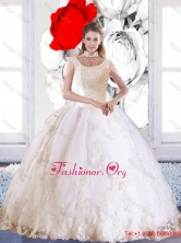 Popular 2015 Laceed and Beaded Quinceanera Dress with High Neck SJQDDT45002FOR