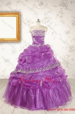Pretty Strapless Lilac Quinceanera Dresses with Appliques for 2015 FNAO559FOR