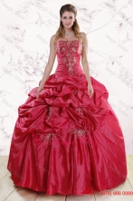 Puffy Strapless Red Quinceanera Dresses with Appliques and Pick Ups XFNAO189FOR