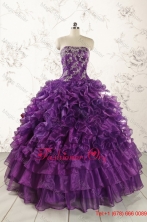 Purple Strapless 2015 Quinceanera Dress with Appliques FNAO244FOR