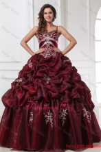 Spaghetti Straps Burgundy Long Quinceanera Dress with AppliquesFFQD03FOR