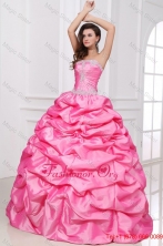 Strapless Appliques and Pick-ups Quinceanera Dress in Rose Pink FFQD018FOR