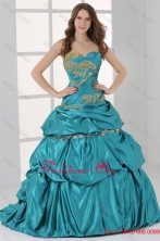 Sweetheart Beading and Ruche Quinceanera Dress in Turquoise FFQD049FOR