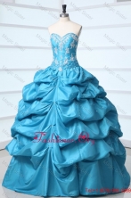 Teal Sweetheart Taffeta Quinceanera Dress with Appliques and Pick-ups FFQD0115FOR