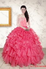 Strapless Beading and Ruffles 2015 Quinceanera Dresses in Hot Pink XFNAO055AFOR