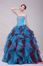  Winter Multi-color Strapless Beaded Decorate Quinceanera Dress with Ruffles FFQD09FOR