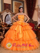 2013 With Bow Orange Ruffles Layered Strapless Organza Quinceanera Dress In Clorinda  Argentina  Style QDZY235FOR