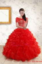 2015 Ball Gown Beading Quinceanera Dresses in Red XFNAO092AFOR
