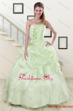 2015 Cheap Strapless Yellow Green Quinceanera Gowns with Beading XFNAO208FOR