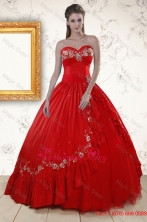 2015 Cheap Sweetheart Red Puffy Quinceanera Dresses with Embroidery XFNAO273FOR
