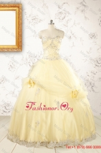 2015 Fall Cute Beading Light Yellow Quinceanera Dresses FNAO129FOR