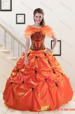 2015 Fall Exclusive Appliques Quinceanera Dresses in Orange Red and Black  XFNAO035AFOR