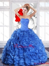 2015 Fall  Modest Ball Gown Quinceanera Dresses with Beading and Ruffles QDDTD37002-1FOR