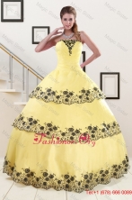 2015 Light Yellow Quinceanera Dress with Appliques and Ruffled Layers XFNAO561FOR