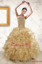 2015 Luxurious Ruffles and Beaded Quinceanera Dresses in  Champange XFNAO6031FOR