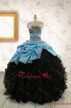 2015 Prefect Ruffles Blue and Black Quinceanera Dresses with Zebra FNAO435FOR