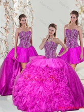 2015 Spring Detachable Hot Pink Sweet 16 Dresses with Beading and Ruffles QDDTA1001-4FOR