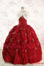 2015 Winter Cheap Appliques Quinceanera Dresses in Wine Red  FNAO230AFOR