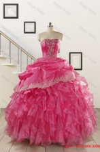 2015 Winter Pretty Appliques and Ruffles Quinceanera Gowns in Hot PinkFNAO068FOR