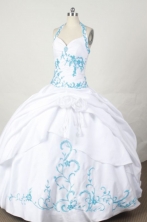 Affordable Ball Gown Halter Top Floor-length White Taffeta Embroidery Quinceanera dress Style FA-L-070
