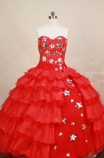 Affordable Ball Gown Strapless Floor-length Red Organza Quinceanera dress Style FA-L-067