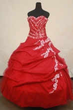 Affordable Ball Gown Sweetheart Floor-length Red Taffeta Appliques Quinceanera dress Style FA-L-252