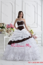 Ball Gown Sweetheart Beading Ruffled Layers Brown and White Quinceanera DressFVQD004FOR