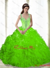 Beautiful Beading and Ruffles Sweetheart Dresses for a Quinceanera in Spring Green SJQDDT16002-4FOR