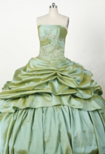 Brand New Ball Gown Strapless Floor-length Yellow Green Taffeta Beading Quinceanera dress Style FA-L-0s41