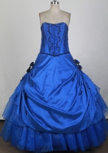 Cheap Ball Gown Strapless Floor-length Blue Quinceanera Dress X0426074