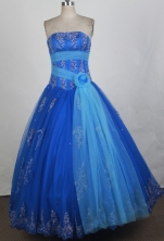 Cheap Ball Gown Strapless Floor-length Blue Quinceanera Dress Y042638