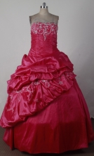 Cheap Ball Gown Strapless Floor-length Red Quinceanera Dress X0426014