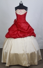 Cheap Ball Gown Strapless Floor-length Red Quinceanera Dress Y042657