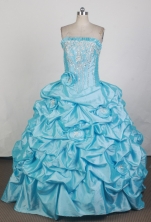 Cheap Ball Gown Strapless Floor-length Teal Blue Quinceanera Dress X0426069