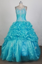 Cheap Ball Gown Straps Floor-length Aqua Quinceanera Dress LHJ42706