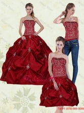 Detachable Wine Red Strapless Quinceanera Gown with Embroidery MLD090710TZA1FOR
