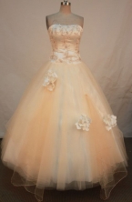 Elegant A-line Strapless Floor-length Quinceanera Dresses Appliques with Beading Style FA-Z-0247