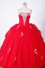 Elegant Ball Gown Sweetheart Floor-length Red Organza Appliques Quinceanera dress Style FA-L-005 w
