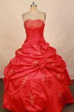 Elegant Ball Gown Sweetheart Floor-length Red Taffeta Appliques Quinceanera dress Style FA-L-297