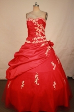 Elegant Ball Gown Sweetheart Floor-length Red Taffeta Appliques Quinceanera dress Style FA-L-300