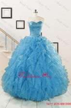 Fall Hot Sell Beaded Quinceanera Dresses Ruffled in Blue FNAOA19FOR