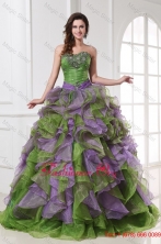 Fall Organza Sweetheart Beading and Ruffles Quinceanera Dress in Multi-color FFQD019FOR