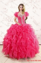 Hot Pink Ruffles and Beaded Wonderful Quinceanera Dresses for 2015 XFNAO885AFOR