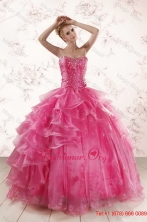 Hot Pink Sweetheart Beading Quinceanera Dresses with Brush Train XFNAOA31FOR