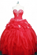 Modest Ball Gown Sweetheart Floor-length Red Organza Appliques Quinceanera dress Style FA-L-366