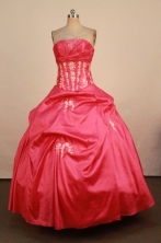 Perfect Ball Gown Strapless Floor-Length Red Appliques Quinceanera Dresses Style FA-S-227