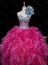 Perfect Sweetheart Hot Pink Quinceanera Dresses with Sequins and Ruffles SWQD006-7FOR