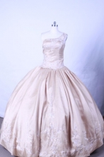 Popular Ball Gown One Shoulder Floor-length Champange Appliques Quinceanera dress Style FA-  L-069