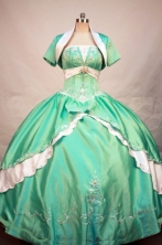 Popular Ball Gown Strapless Floor-length Apple Green Taffeta Embroidery Quinceanera dress Style   FA-L-074