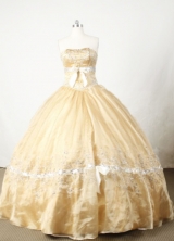 Popular Ball Gown Strapless Floor-length Champange Satin Beading Quinceanera dress Style FA-L-053
